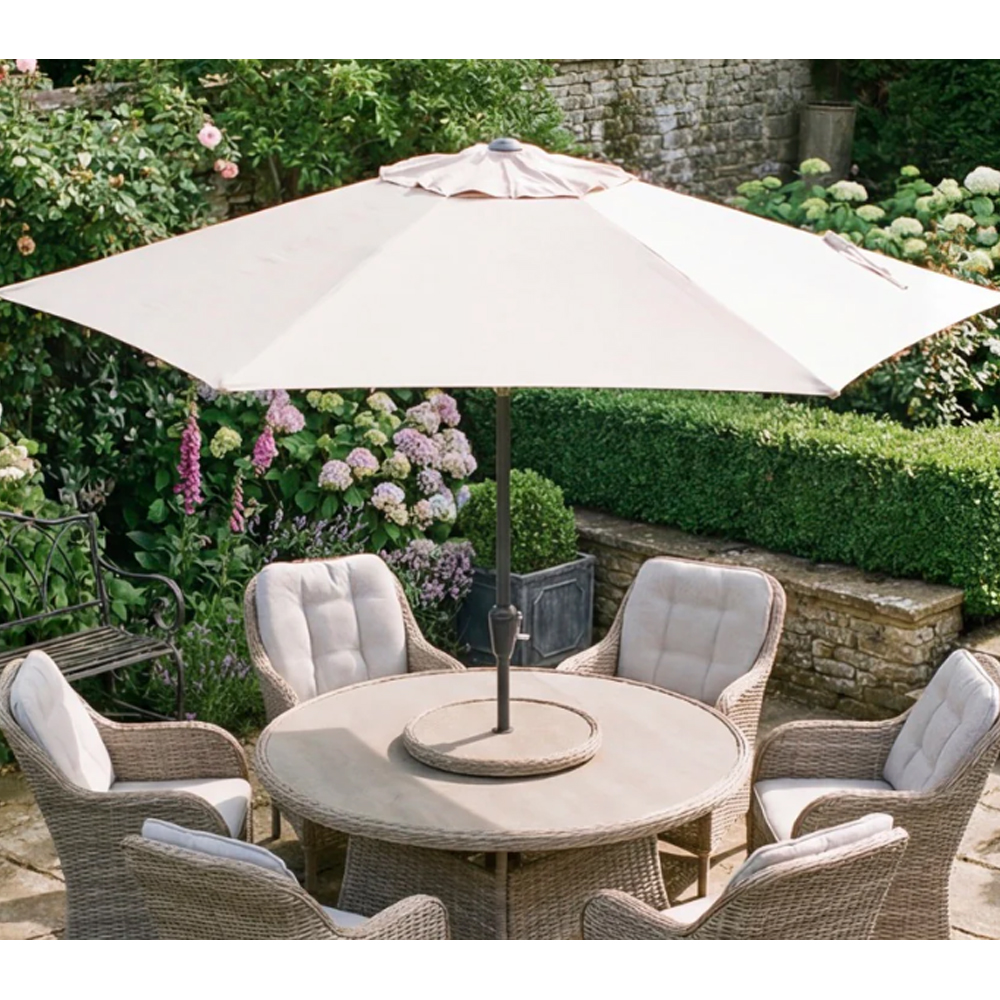 Sewanee Garden Ceramic Glass Top Dining Set with Deluxe 3.0m Parasol in Sand