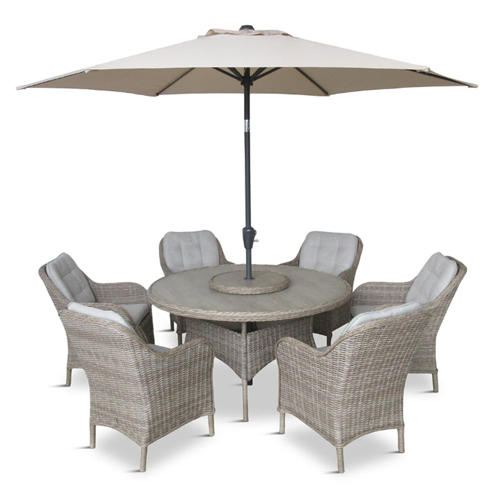 Sewanee Garden Ceramic Glass Top Dining Set with Deluxe 3.0m Parasol in Sand