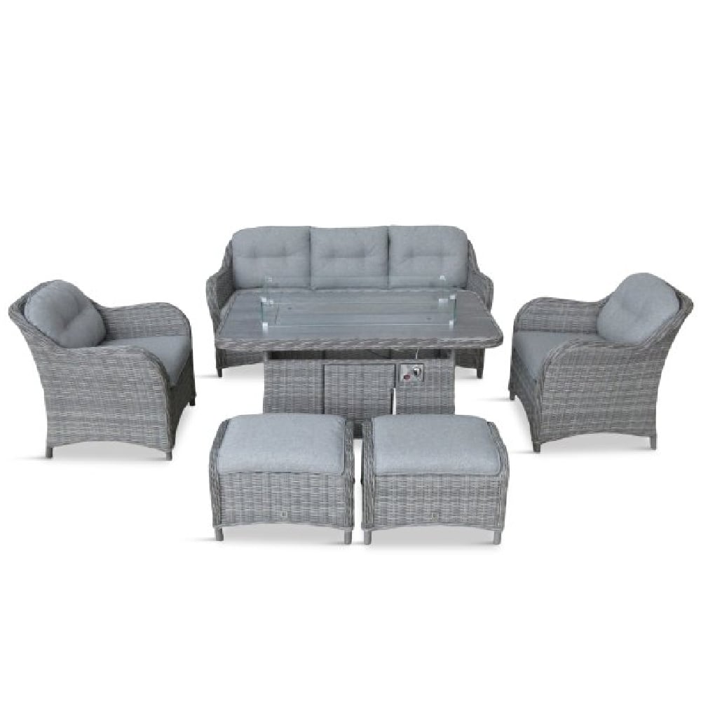 Sewanee Rattan Garden Lounge Dining Set In Stone