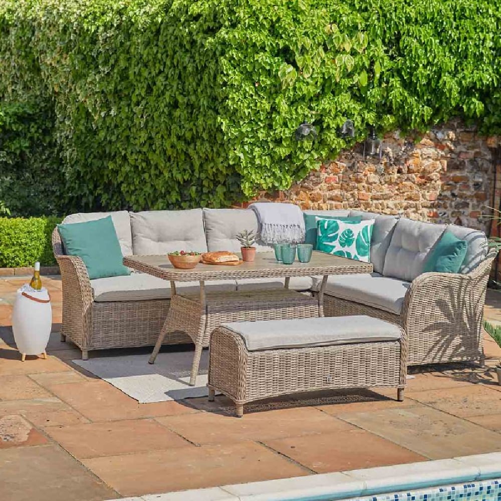 Sewanee Rattan Garden Rectangular Dining Set In Sand