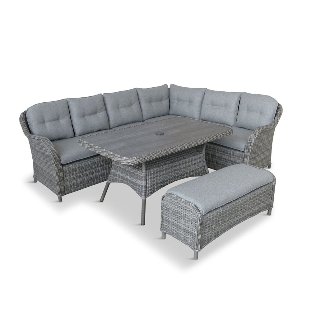 Sewanee Rattan Garden Rectangular Dining Set In Stone