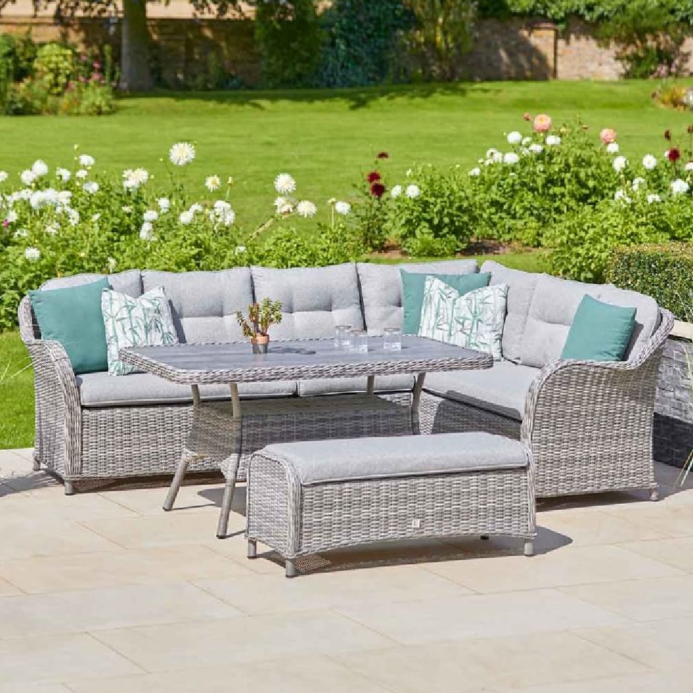 Sewanee Rattan Garden Rectangular Dining Set In Stone