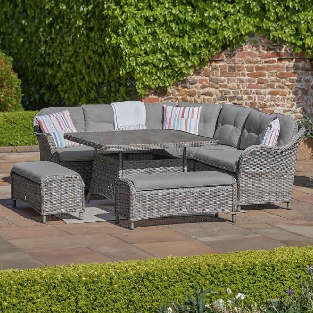 Sewanee Rattan Garden Square Dining Set With Footstool In Stone