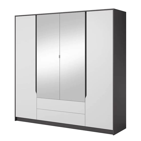 Product photograph of Sewell Mirrored Wardrobe 4 Hinged Doors In Graphite And White from Furniture in Fashion