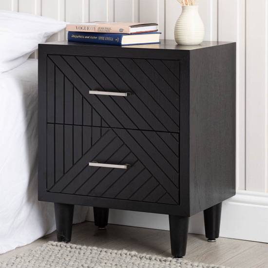 Product photograph of Sewell Wooden Bedside Cabinet With 2 Drawers In Black from Furniture in Fashion