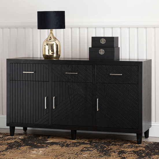 Product photograph of Sewell Wooden Sideboard With 3 Doors 3 Drawers In Black from Furniture in Fashion