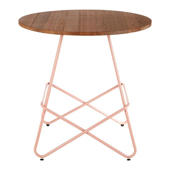 Read more about Pherkad wooden round dining table with metallic pink legs