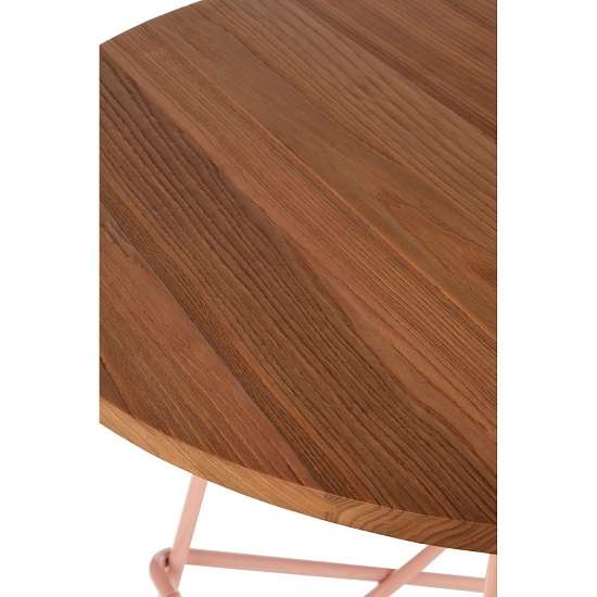 Pherkad Wooden Round Dining Table With Metallic Pink Legs