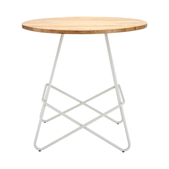 Read more about Pherkad wooden round dining table with metallic white legs