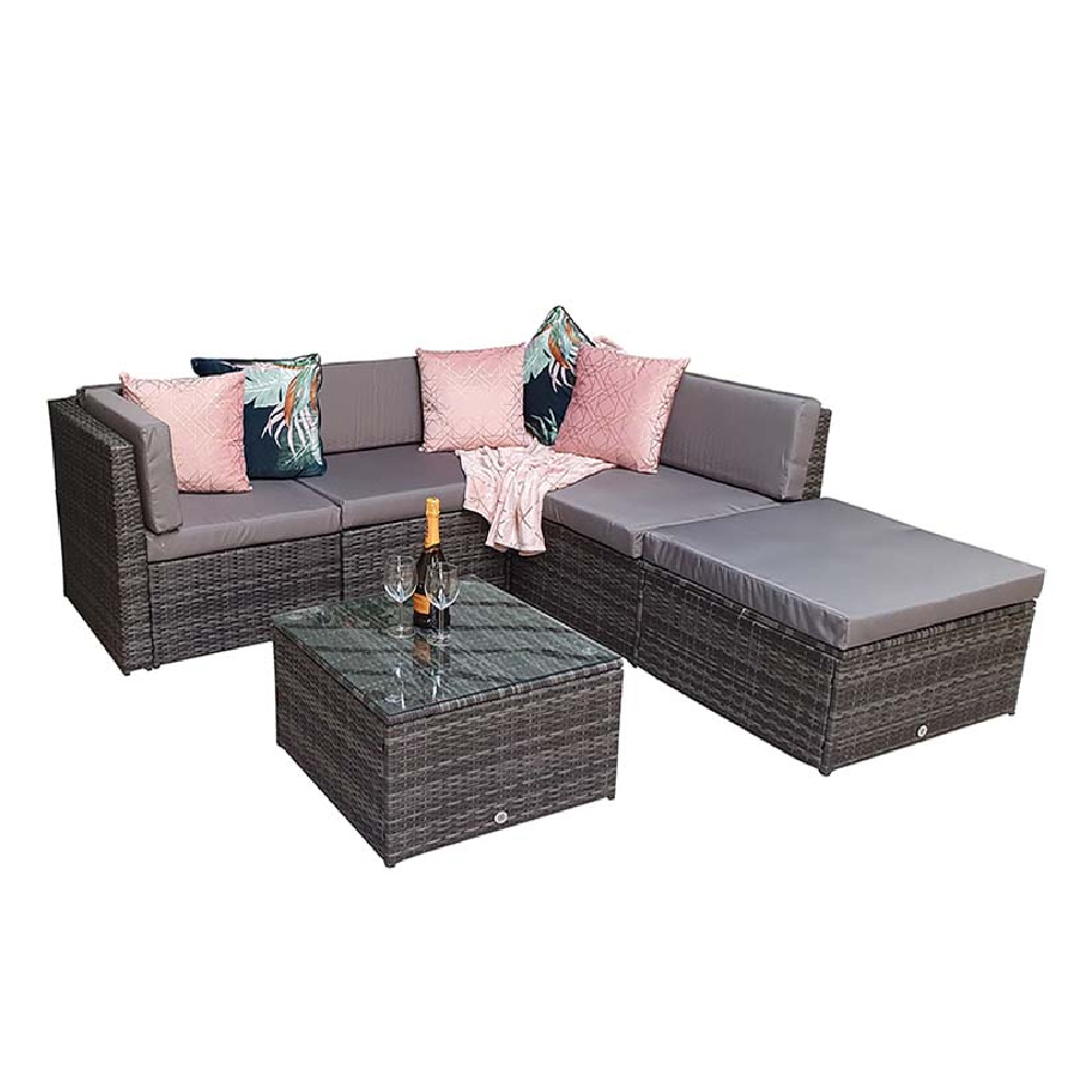 Shafter Rattan Garden Corner Sofa Seating Set In Grey