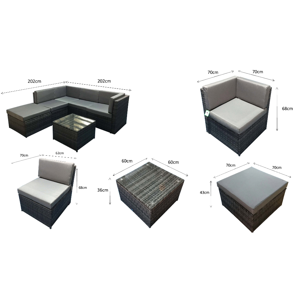 Shafter Rattan Garden Corner Sofa Seating Set In Grey
