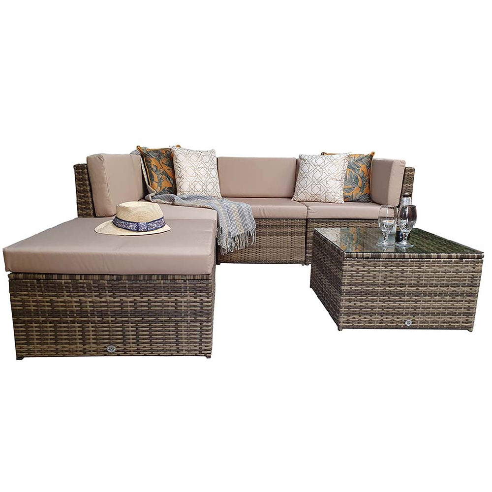 Shafter Rattan Garden Corner Sofa Seating Set In Natural Brown