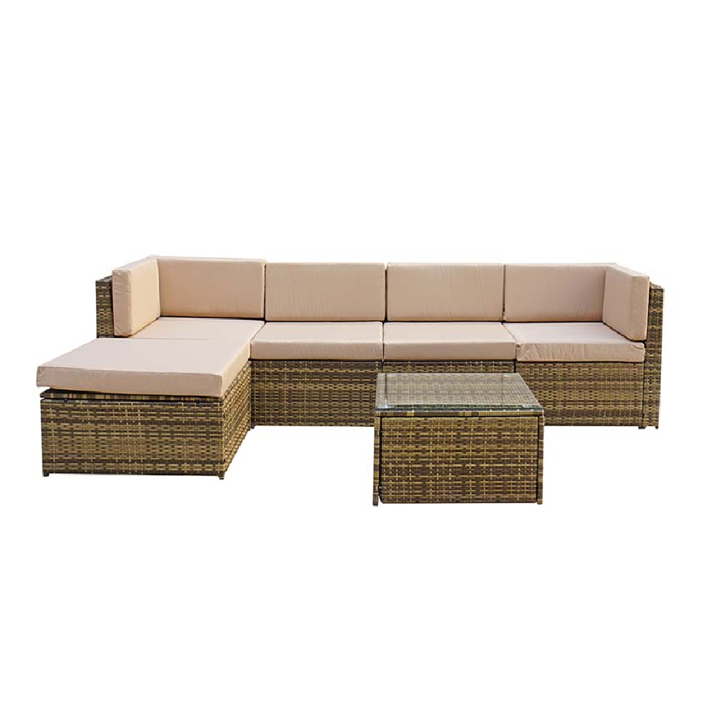 Shafter Rattan Garden Corner Sofa Seating Set In Natural Brown