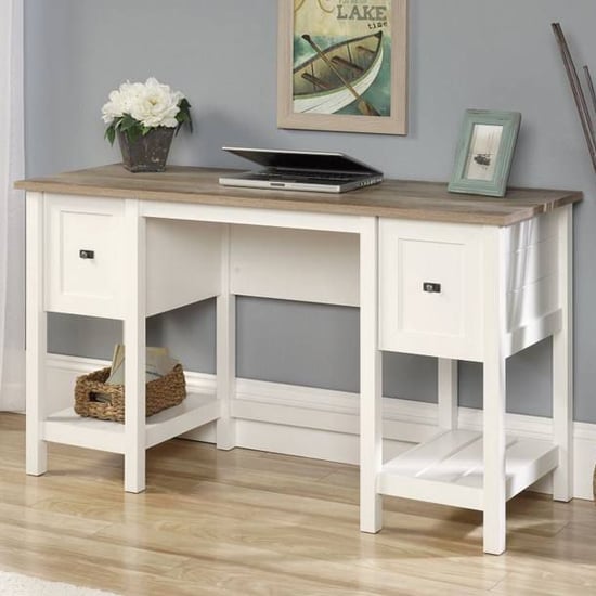 Photo of Shaker style wooden computer desk in soft white