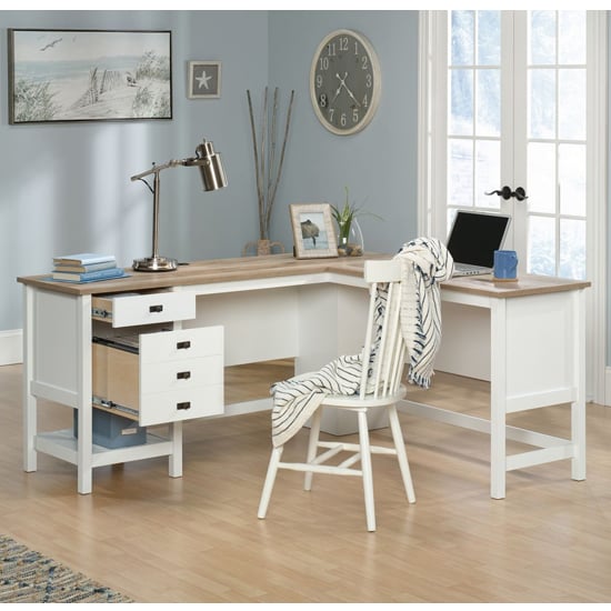 Shaker Style Wooden L-Shaped Computer Desk In Soft White_2