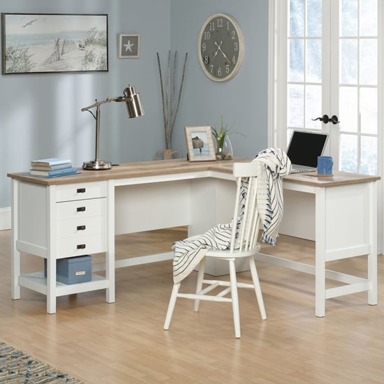 Shaker Style Wooden L-Shaped Computer Desk In Soft White