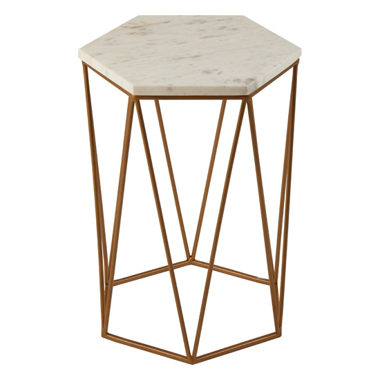 Shalom Hexagonal White Marble Top Side Table With Gold Line Base_3