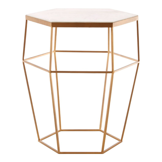 Read more about Shalom hexagonal white marble top side table with gold base