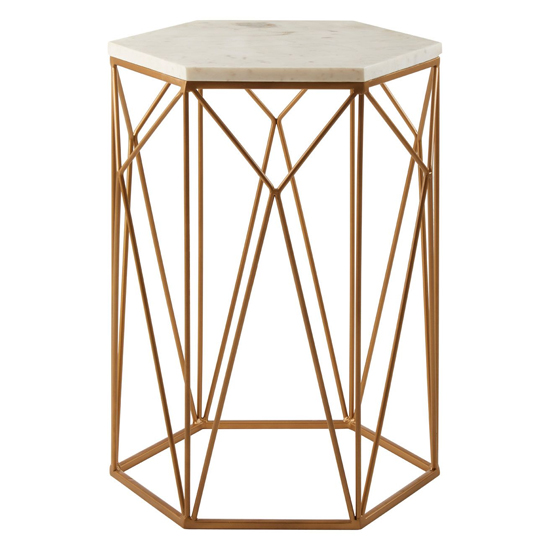 Shalom Hexagonal White Marble Top Side Table With Gold Frame_2