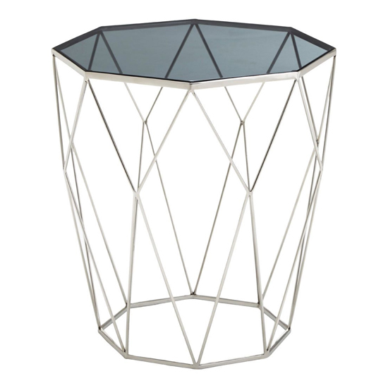 Shalom Octagonal Black Glass Top Side Table With Silver Frame