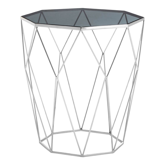 Photo of Shalom octagonal black glass top side table with silver frame