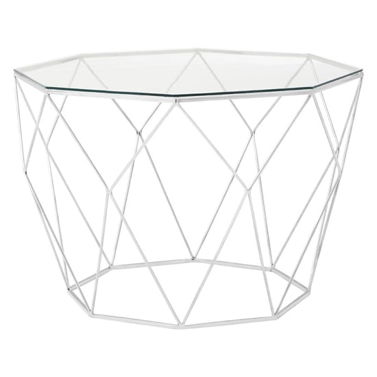 Shalom Octagonal Clear Glass Top Coffee Table With Silver Frame_2