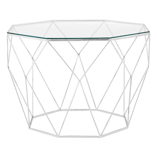 Shalom Octagonal Clear Glass Top Coffee Table With Silver Frame