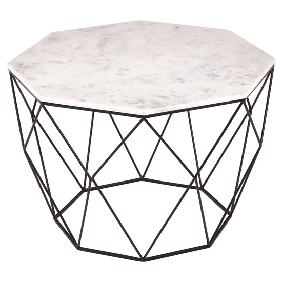 Shalom Octagonal White Marble Top Coffee Table With Black Frame