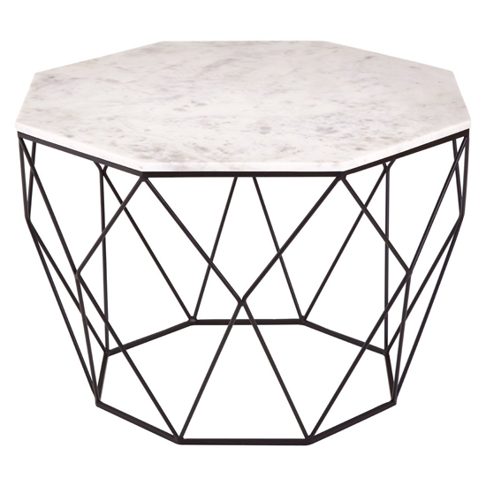 Photo of Shalom octagonal white marble top coffee table with black frame