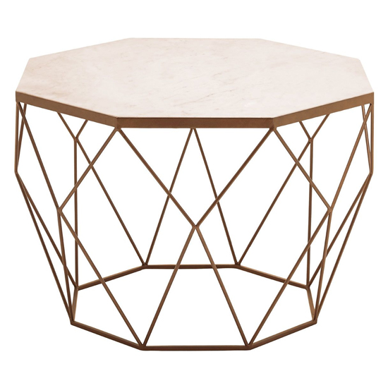 Shalom Octagonal White Marble Top Coffee Table With Gold Frame
