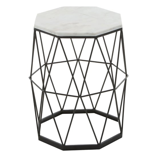 Shalom Octagonal White Marble Top Side Table With Angular Frame_2