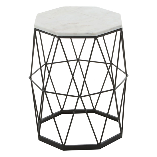 Shalom Octagonal White Marble Top Side Table With Angular Frame