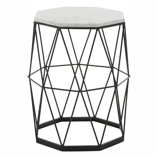 Shalom Octagonal White Marble Top Side Table With Angular Frame