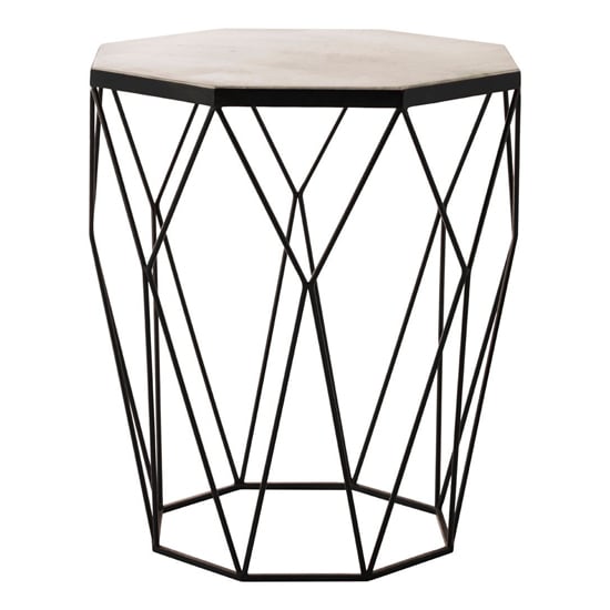 Shalom Octagonal White Marble Top Side Table With Black Base
