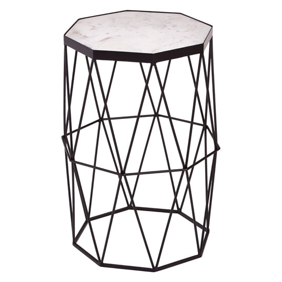 Shalom Octagonal White Marble Top Side Table With Black Frame_2