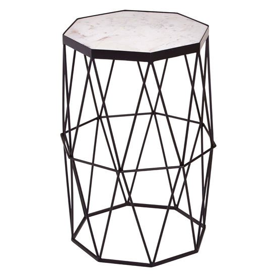 Shalom Octagonal White Marble Top Side Table With Black Frame