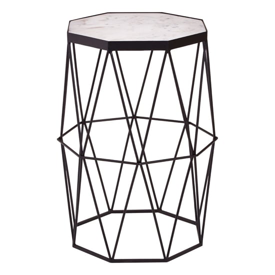 Shalom Octagonal White Marble Top Side Table With Black Frame