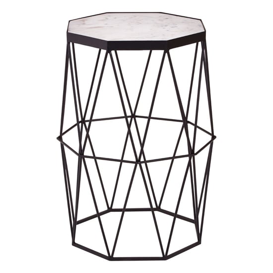 Product photograph of Shalom Octagonal White Marble Top Side Table With Black Frame from Furniture in Fashion