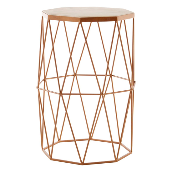 Shalom Octagonal White Marble Top Side Table With Gold Frame