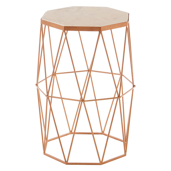 Shalom Octagonal White Marble Top Side Table With Gold Frame