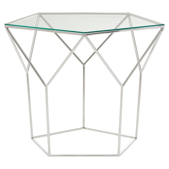 Product photograph of Shalom Pentagonal Clear Glass Top Coffee Table With Silver Frame from Furniture in Fashion