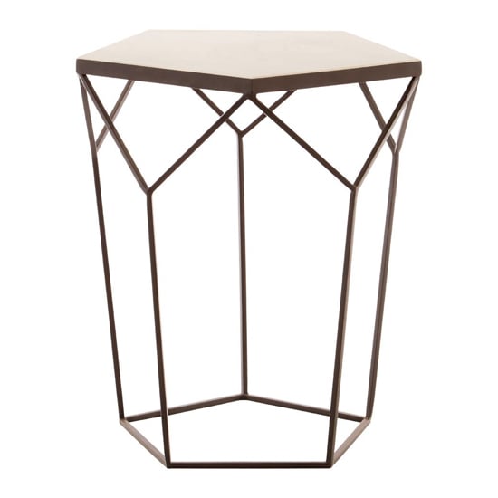Shalom Pentagonal White Marble Top Side Table With Black Frame_2