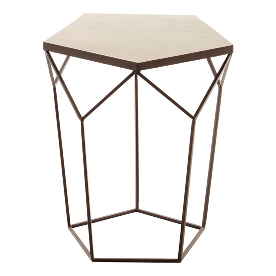 Shalom Pentagonal White Marble Top Side Table With Black Frame_3