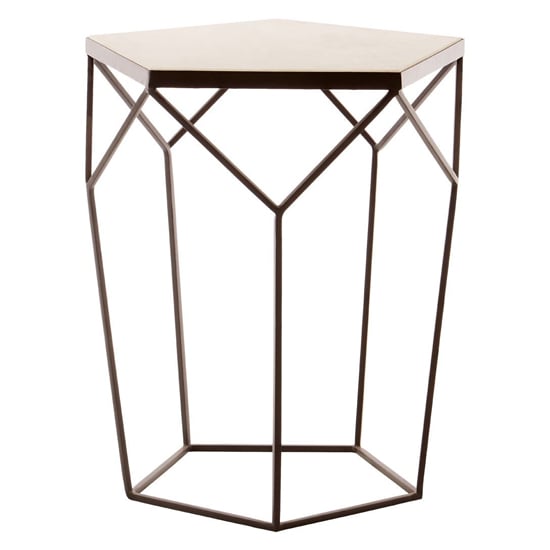 Photo of Shalom pentagonal white marble top side table with black frame