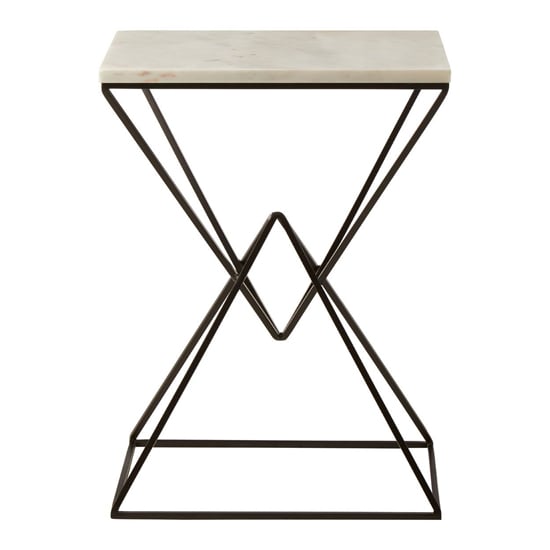 Shalom Rectangular White Marble Top Side Table With Black Base