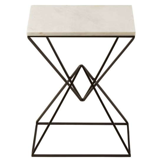Shalom Rectangular White Marble Top Side Table With Black Base