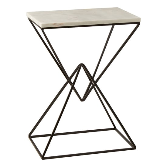 Product photograph of Shalom Rectangular White Marble Top Side Table With Black Base from Furniture in Fashion