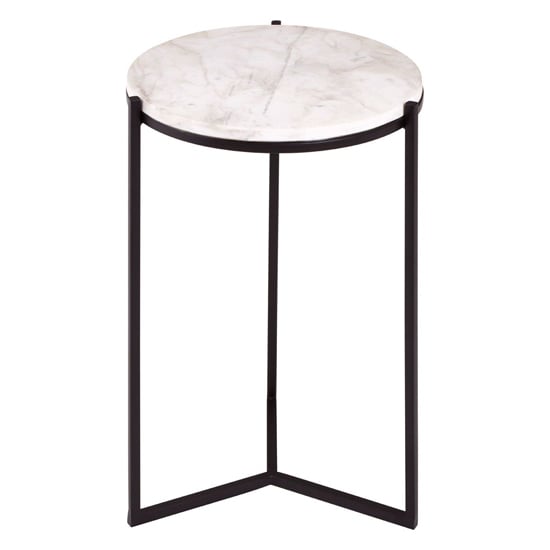 Shalom Round White Marble Top Side Table With Black Base_2