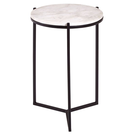 Shalom Round White Marble Top Side Table With Black Base