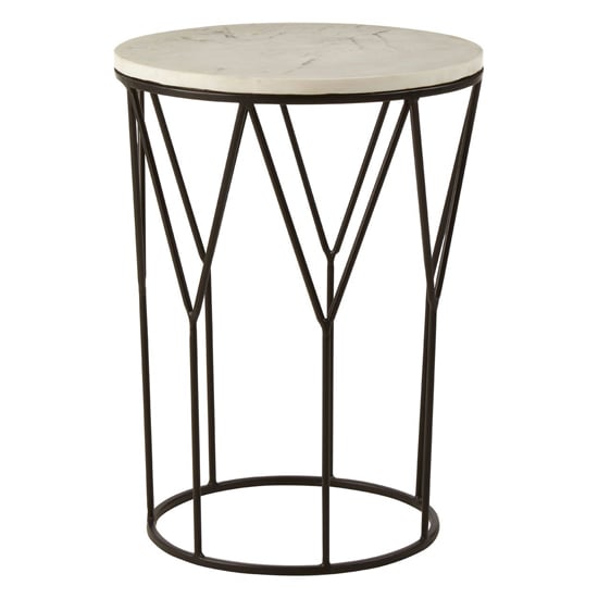 Shalom Round White Marble Top Side Table With Black Frame_2
